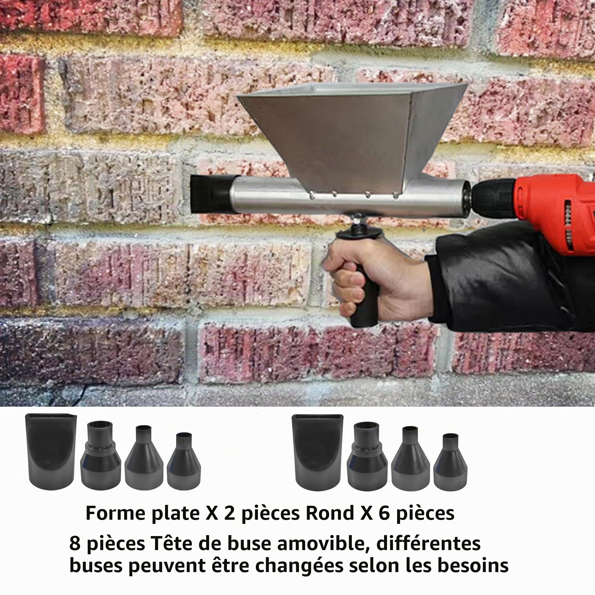 Pistolet à mortier électrique Fugenpistole, Pistolet à mortier électrique Mörtelpresse avec 8 buses différentes, Pistolet à béton pour joint de mortier, Outil d'étanchéité, mur de pierre, sols