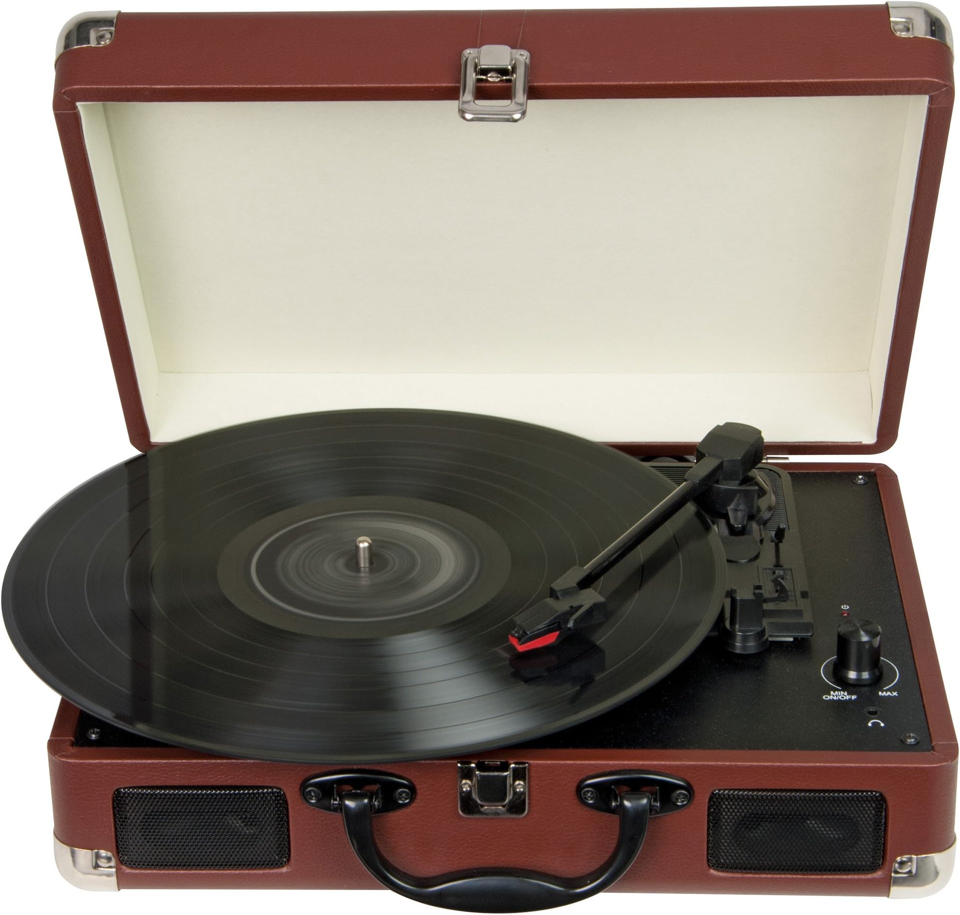 Direct Music 3 Speed Portable Retro Vinyl Turntable | Built-in Speakers with USB Encoded Recording (Brown)