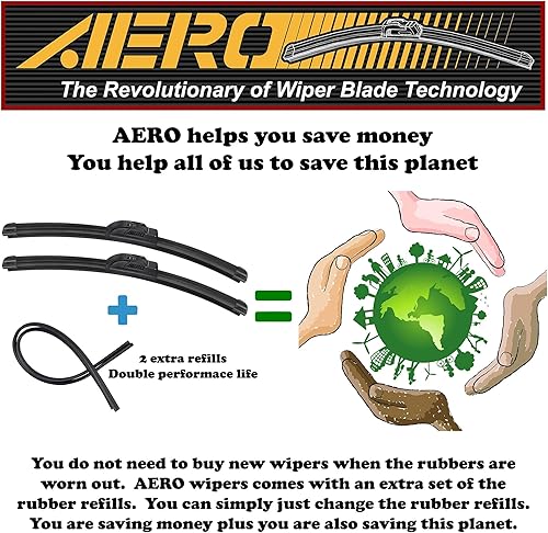 Miniatura 2 de AERO Voyager - Limpiaparabrisas prémium de 24 + 20 pulgadas, para todas las estaciones, con repuestos adicionales de goma, repuesto del equipo