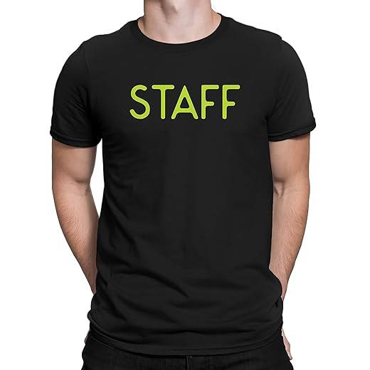 NYC FACTORY Staff T-Shirt Screen Printed Tee Printed Front & Back Staff Event (Black-Neon, Large)