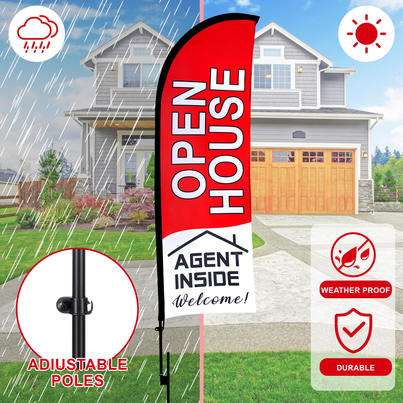 Buryeah 2 Sets 11ft Open House Flags Banners for Real Estate Agents ...