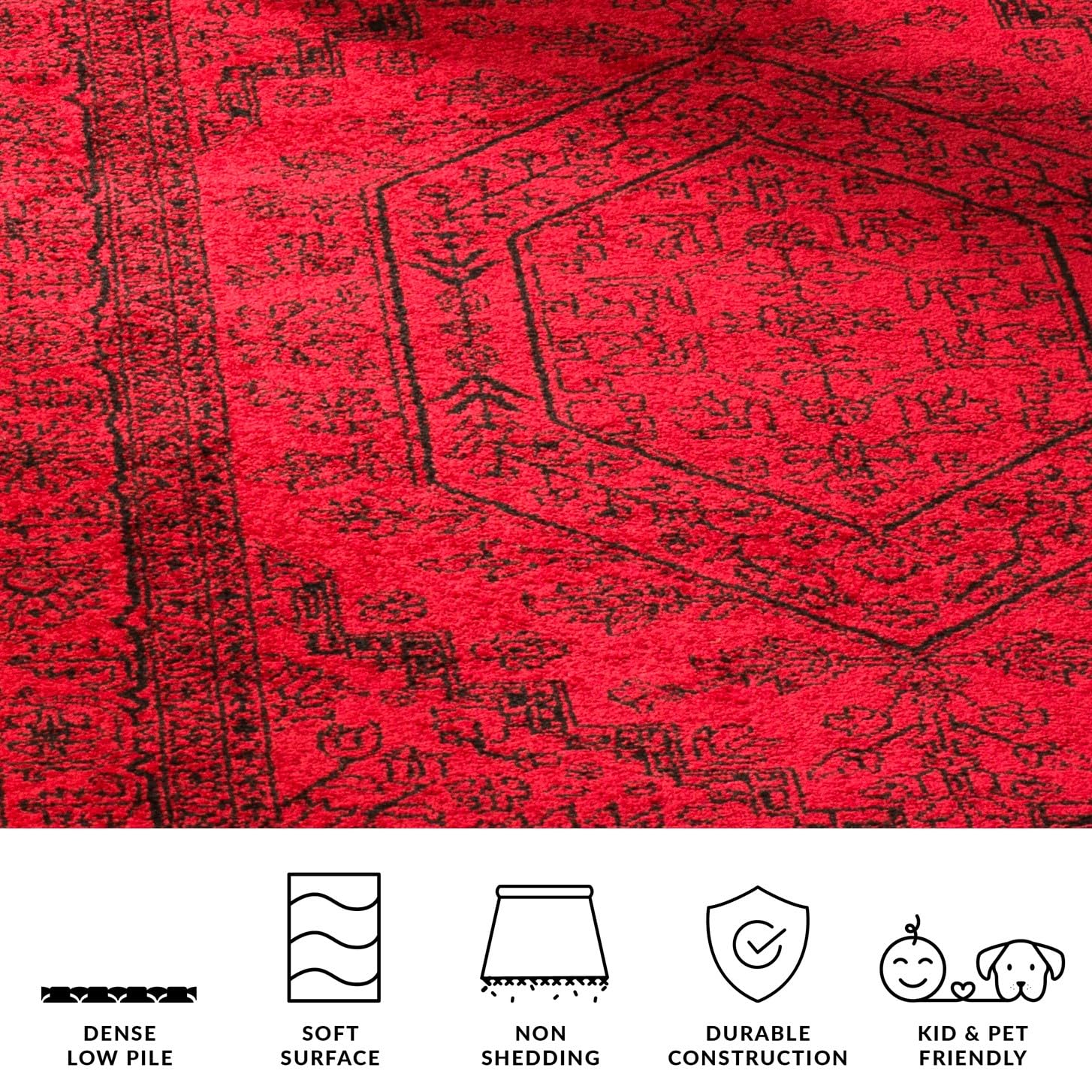 SAFAVIEH Tapis 183 x 274 cm - Adirondack Collection - Design Traditionnel, Rouge & Noir, Mélange Synthétique Entretien Facile, Idéal pour Salon, Chambre, Bureau
