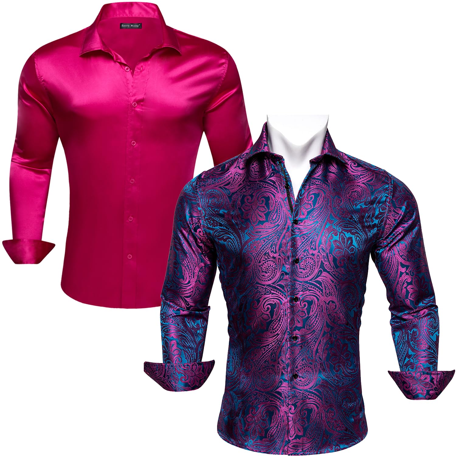 Amazon.com: Barry. Wang 2pcs Men Dress Shirt,Violet Floral Silk Long
