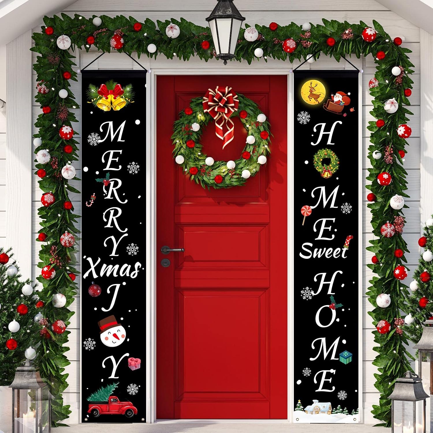 HexyHair Merry Christmas Decorations Banner, Outdoor Christmas Porch Sign Hanging Welcome Banners for Sweet Home Indoor Front Door Xmas Decor