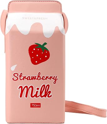 QiMing Cow appearance Milk Box CrossBody Purse Bag,PU Phone Shoulder Wallet for Women Girl