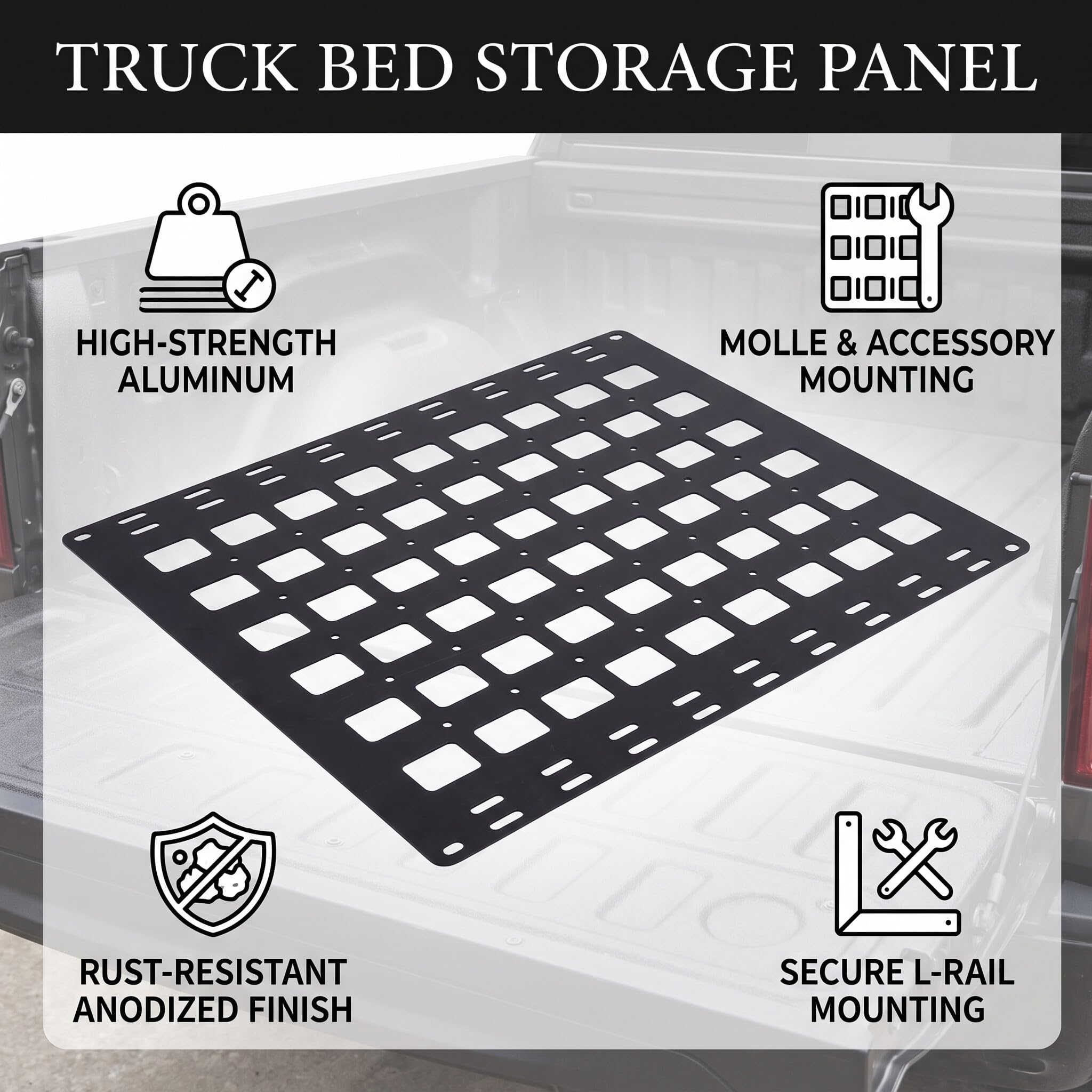 Fafeicy Aluminum Alloy Lochwand 800x600x2mm Molle Panel für LKW | Rostfrei, Mit vielen Bohrungen, Befestigungsfußbolzen, L-Schienen-Befestigung für Dach/Seite, Robust und langlebig