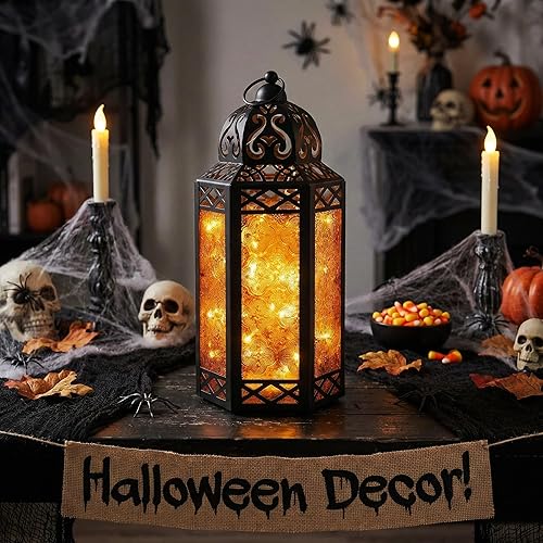 Miniatura 4 de VELA LANTERNS - Juego de 12 portavelas decorativos de metal negro marroquí con luces de hadas LED, para colgar o mesa, decoración del hogar