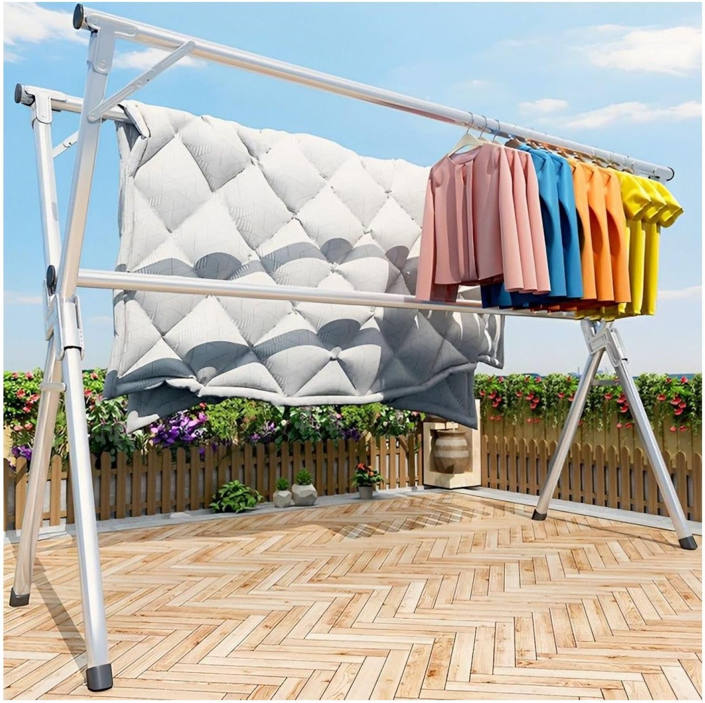 Foldable Clothes Drying Rack 2-Pack – 2.4m Portable Laundry Rack with 3 Poles, Heavy Duty Metal Indoor Outdoor Clothes Airer for Efficient Drying