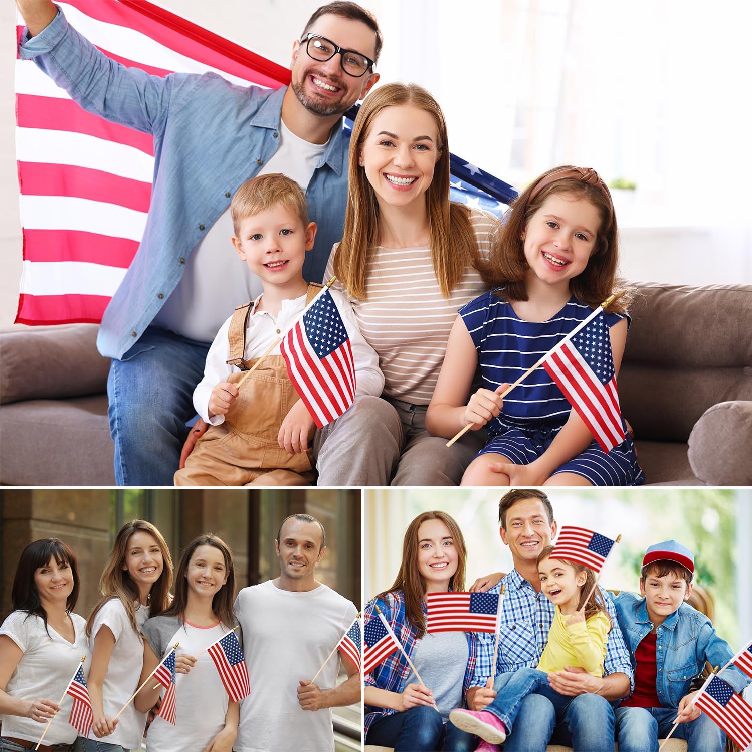 150 Pack Small American Flags on Stick, 4x6 Inch Mini US Hand Held Wooden Stick Flags with Spear Top, 4th of July Independence Day Decoration for Outdoor Outside USA Decor