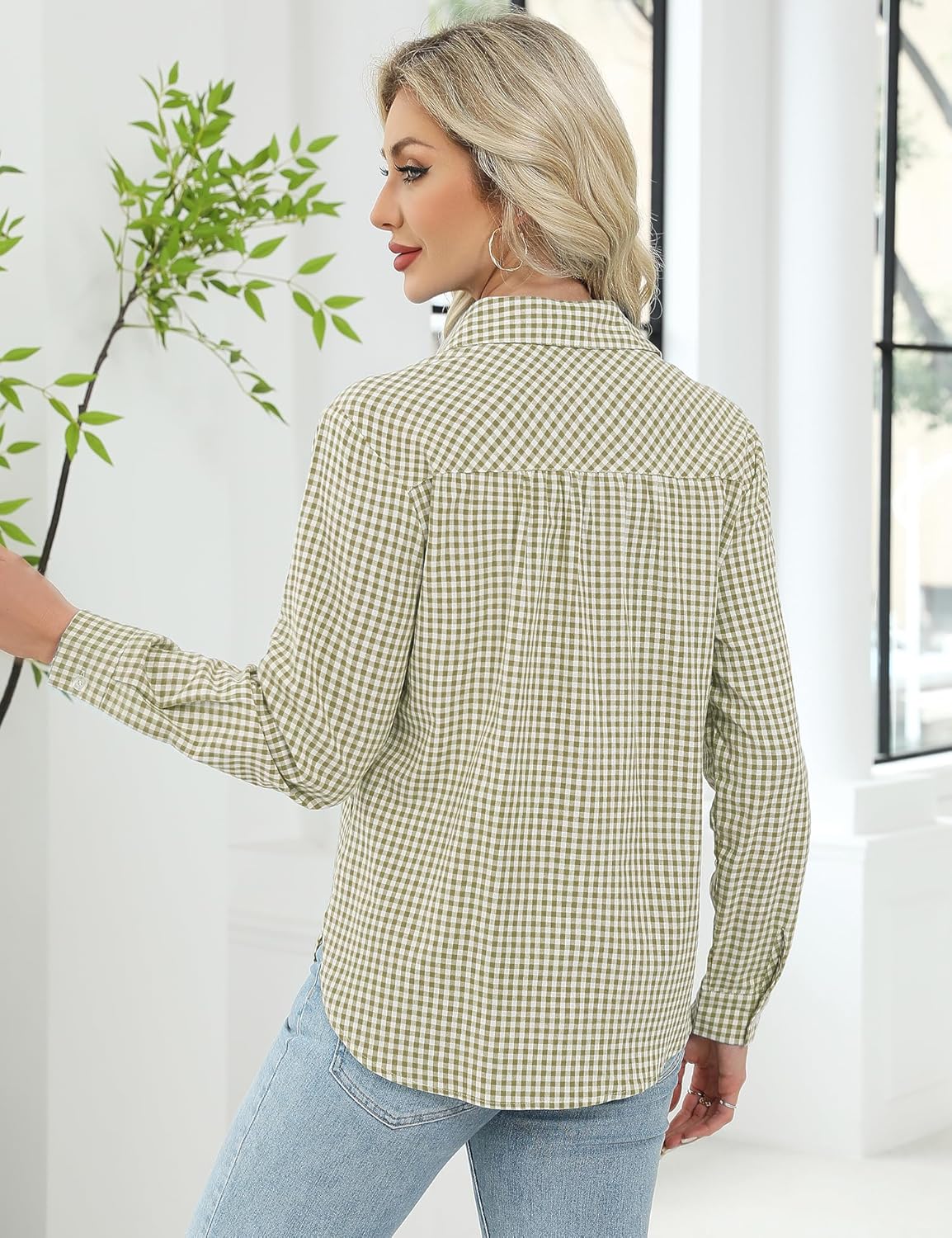 LOMON Womens Long Sleeve Button Down Shirts Casual Loose Fit Cotton Collared Blouses - Image 5