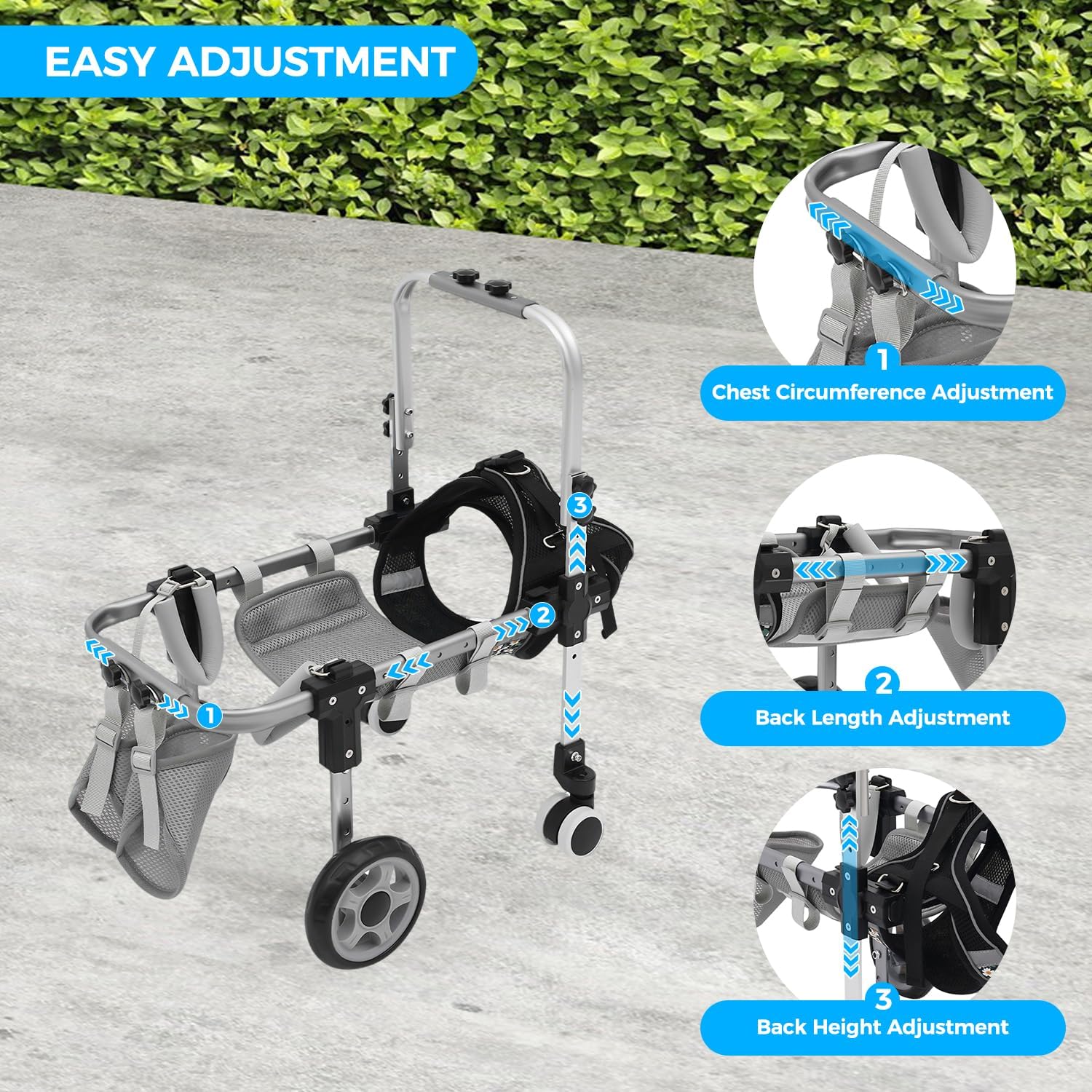 4-Wheel Dog Wheelchair for Back Legs, Adjustable Pet Rehabilitation Walking Aid & Mobility Support Cart for Small/Medium Dogs, Rear Leg Support Walker, Fits Pets 22-27.6 lbs - Black L