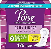 Poise Daily Liners for Light Bladder Leaks: 2-Drop Absorbency, Long Length, Odor Control, 176 Count Pantiliners
