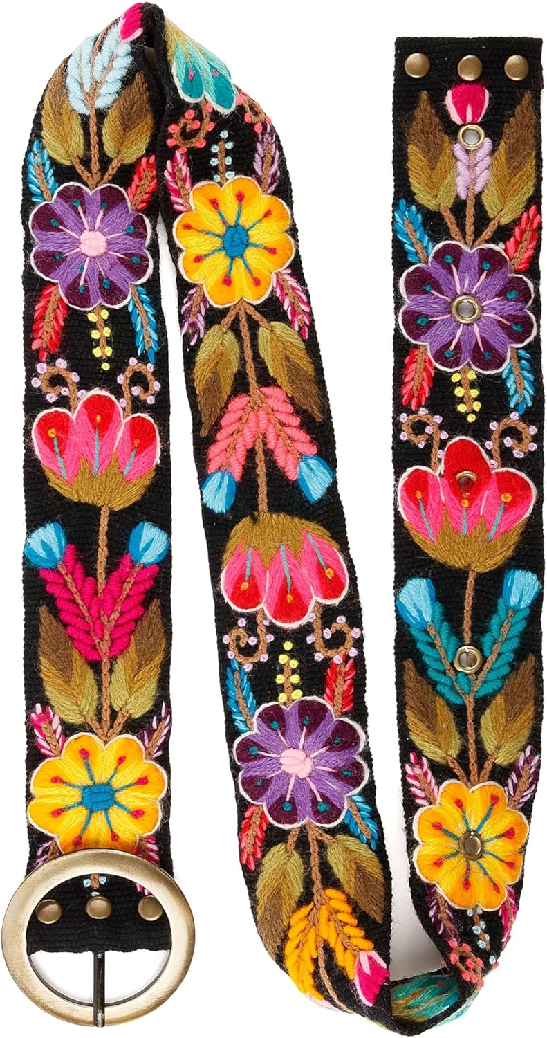 Embroidered Flower Belt for Women - Mexican Style Floral Belt