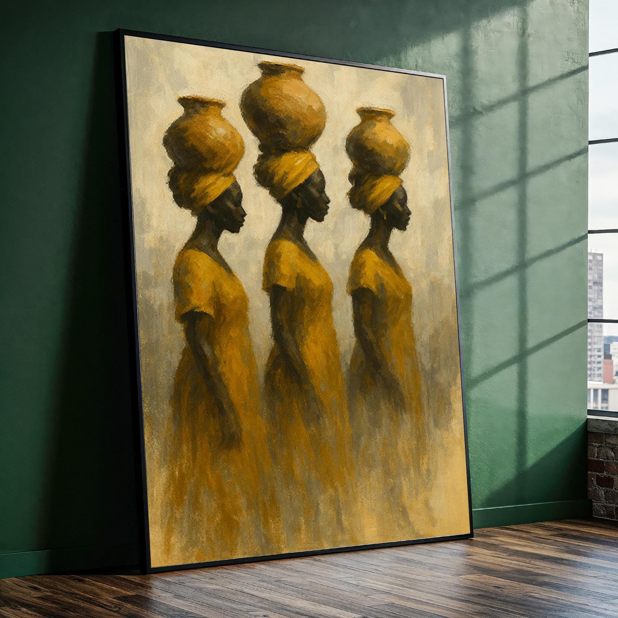 XINBAO Obrazy na płótnie z afrykańskimi kobietami - gotowe do powieszenia dekoracje ścienne do salonu, plemienne damskie plakaty i druki do salonu (50 x 75 cm / rama wewnętrzna)