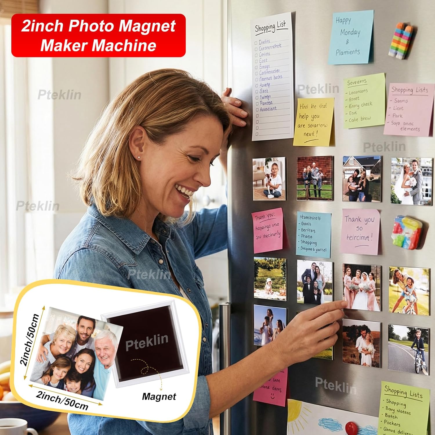 2x2inch Magnet Maker Machine Kit Acrylic&Cardboard Materials Compatible, Fridge DIY Photo Magnet Maker Press Machine+Paper Cutter+200 Sets Materials