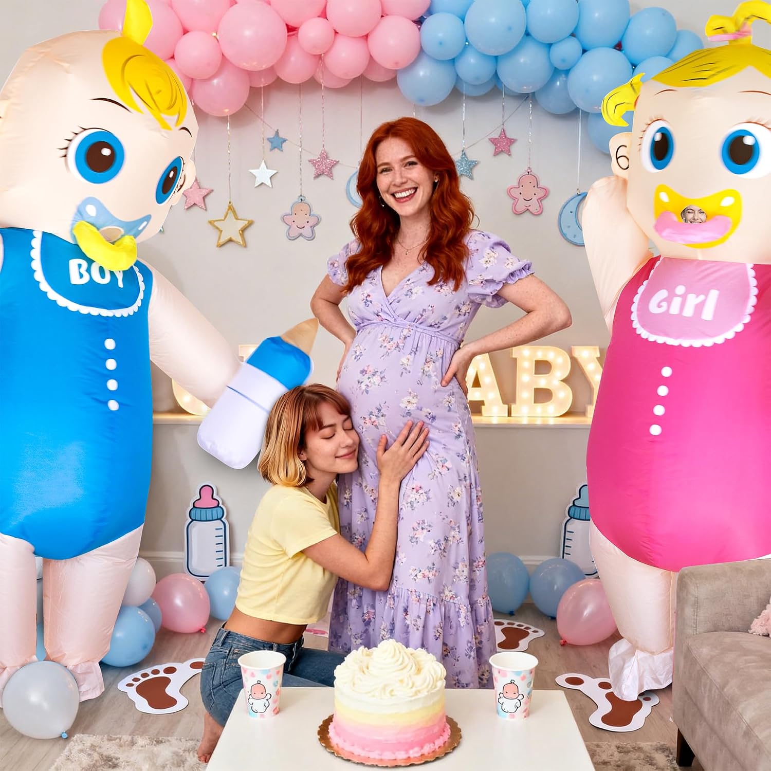 2Pcs Inflatable Baby Costume for Gender Reveal Baby Shower Cosplay Party – Boy & Girl Blow Up Inflatable Baby Costume for Adult (Fit for 5'3"-6'3" Tall)