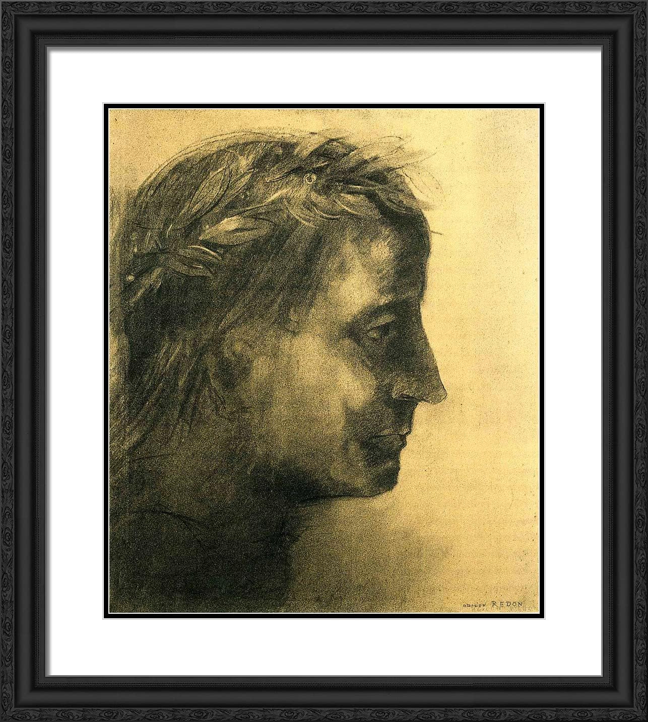 ArtDirect Redon, Odilon 20x22 Black Ornate Framed Art Print with Double Matting Titled: The Laureate Head
