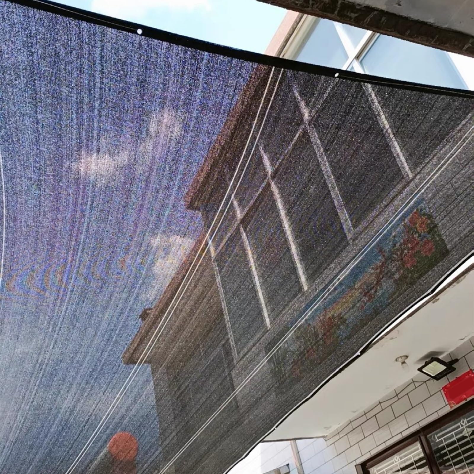 Zewnętrzny żagiel z oczkami, zadaszenie do ogrodu, na patio, dwór, buda psów, szklarni, czarny (12 x 14 m) - ochrona przed promieniowaniem UV, łatwy montaż