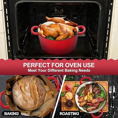 Miniatura 7 de P&P CHEF - Horno holandés esmaltado de 6 cuartos de galón con tapa, olla holandesa de hierro fundido de 6 cuartos de galón, olla redonda esmaltada