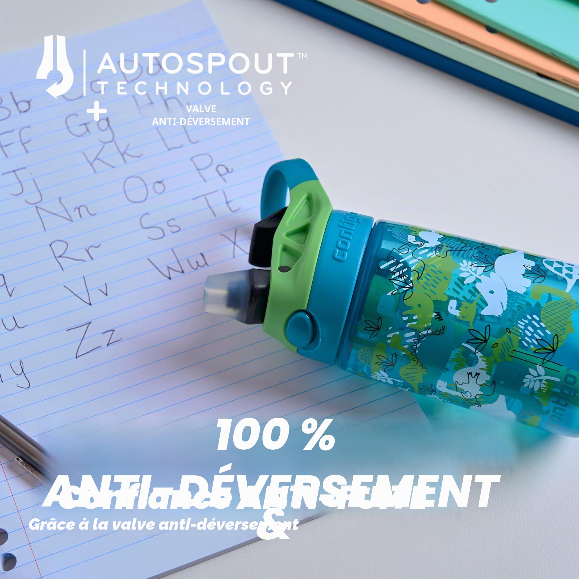 Contigo Easy Clean Bouteille thermos pour enfants avec paille, bouteille d’eau en acier inoxydable sans BPA, 100 % étanche, nettoyage facile, idéale pour crèches, maternelles, écoles et sport, 380 ml