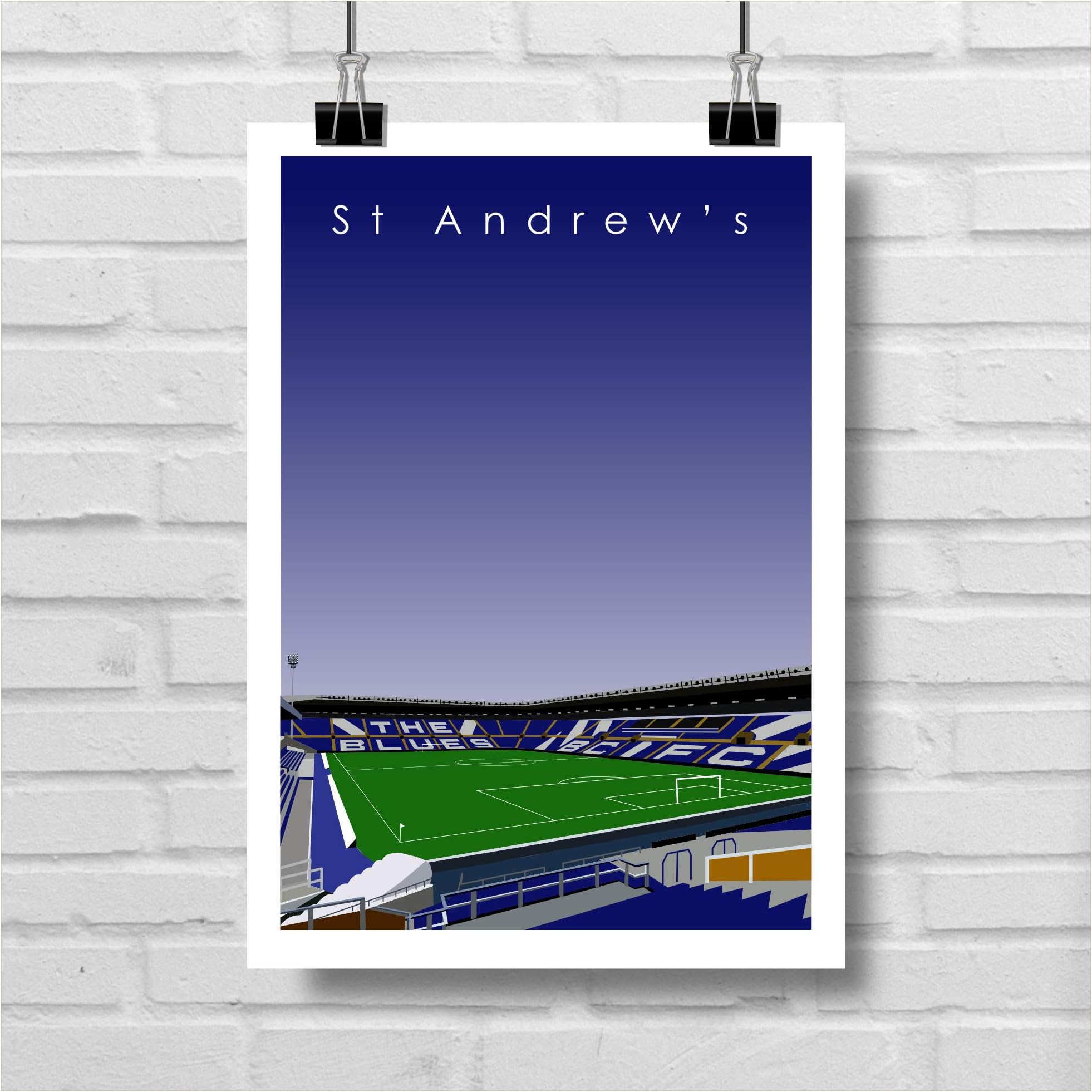 GroundDesigns Birmingham City Football Gift St Andrews Stadium Wall Art Print BCFC