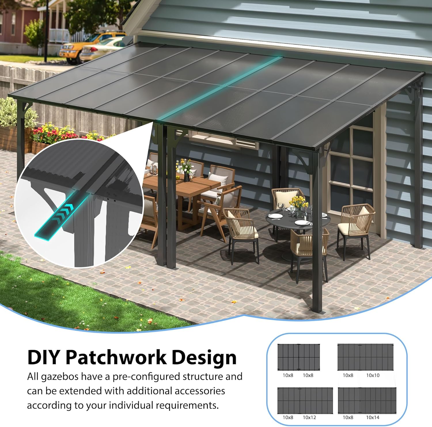 10x8 FT Hardtop Gazebo Pergola for Patio Shade & Rain
