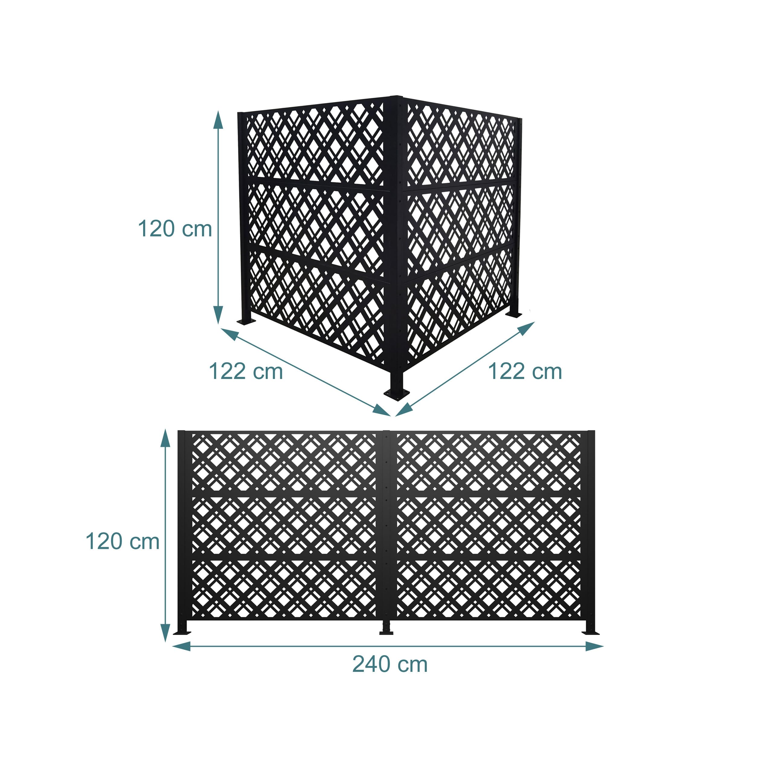 Relaxdays Habillage poubelles Diamond, Brise-Vue modulaire 140 x 240 cm Noir
