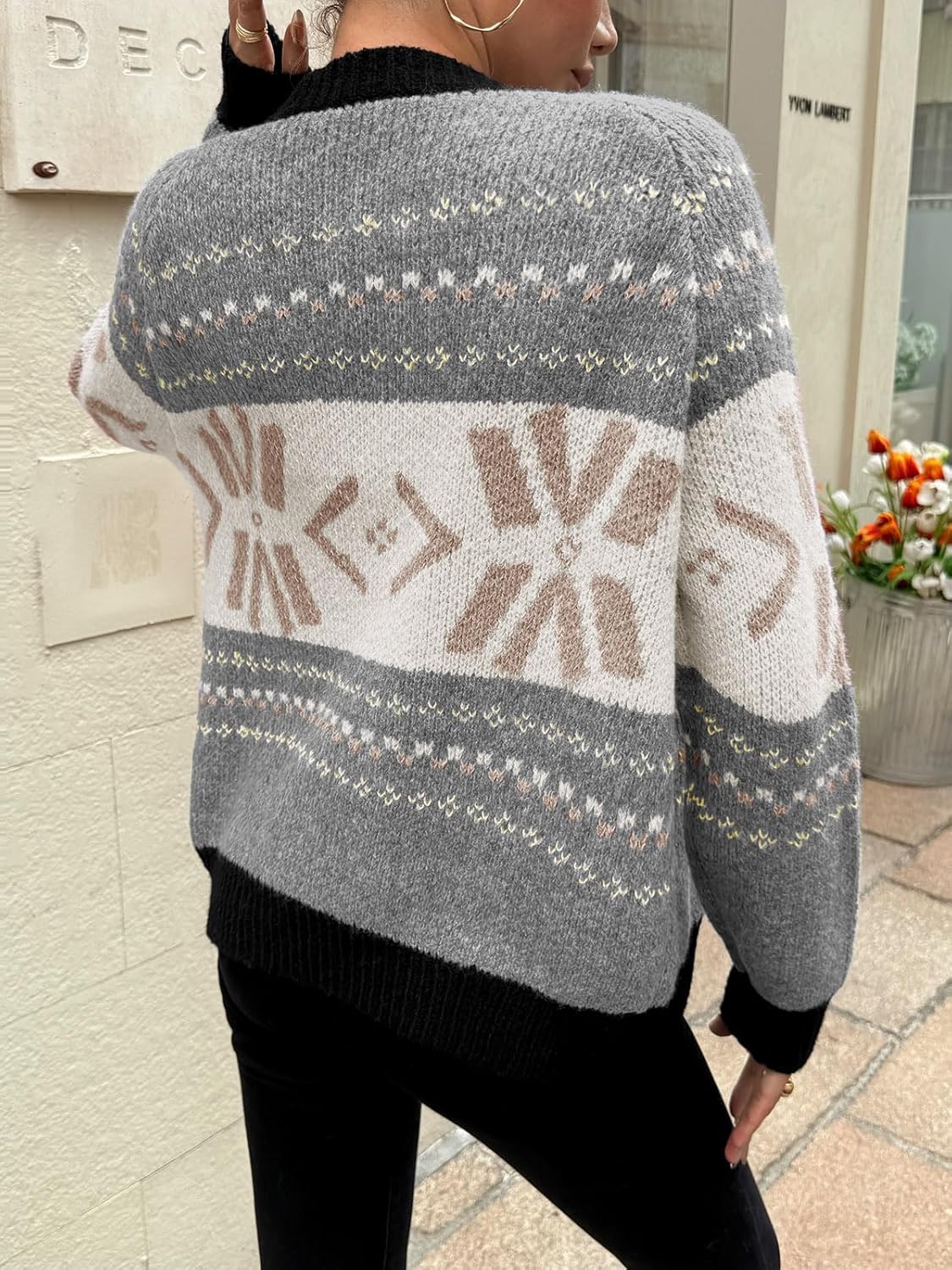 Saodimallsu Womens Button Up Cardigan Sweaters Crew Neck Vintage Fair Isle Long Sleeve Warm Knit Christmas Sweater Coats - Image 5