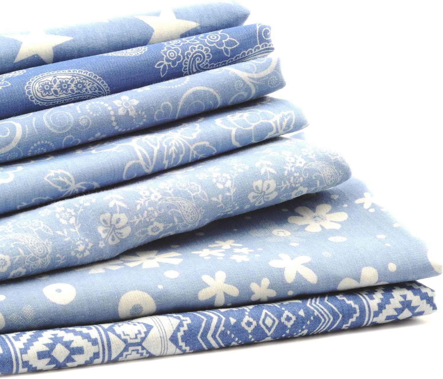 Fat Quarter Fabric Bundles Pre-Cut Quilting Cotton Denim Soft Printed Assortments Craft Cloth Bundle Squares DIY for Sewing Crafting Rose Flavor(Flower 7pcs,18 by 20.5Inch)