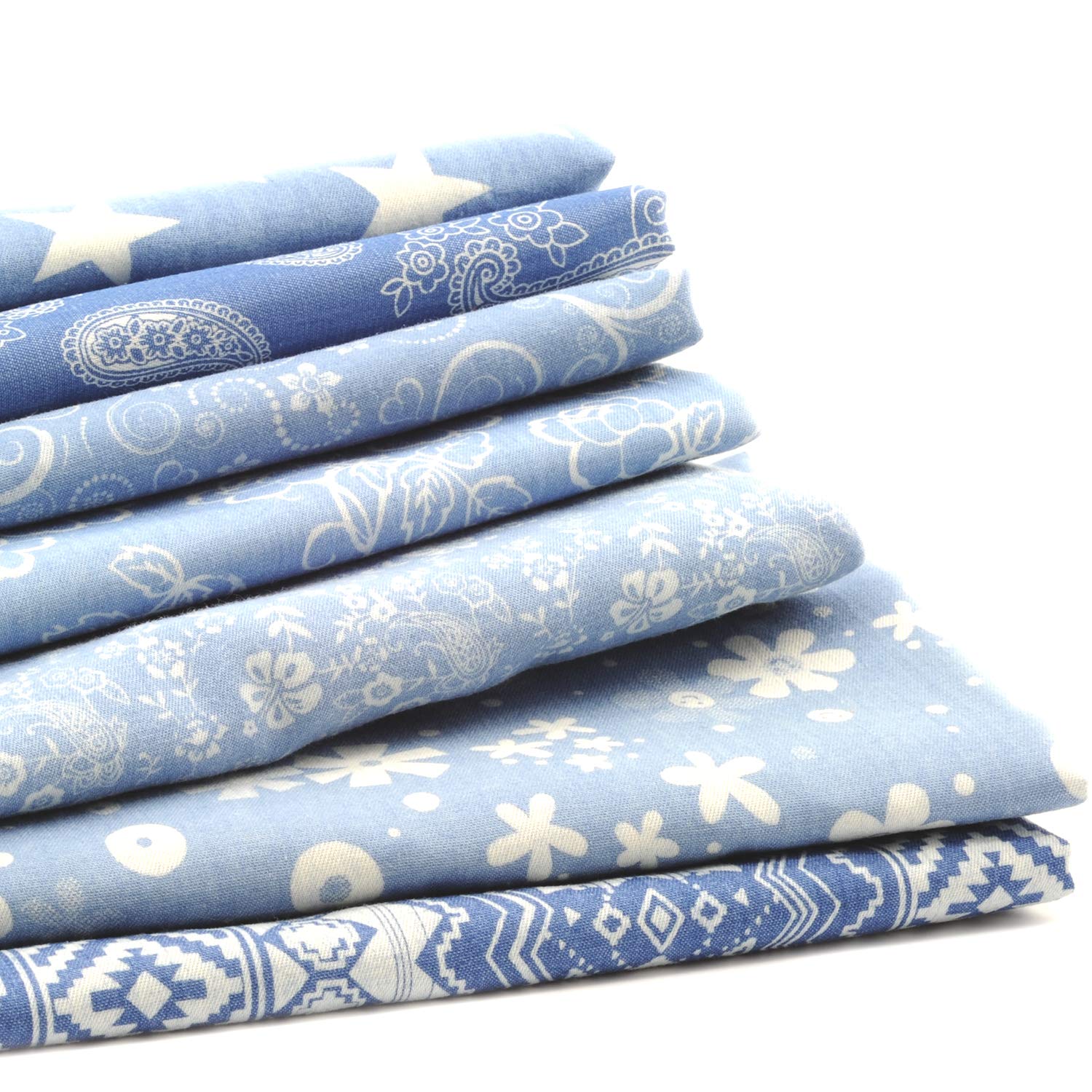 Fat Quarter Fabric Bundles Pre-Cut Quilting Cotton Denim Soft Printed Assortments Craft Cloth Bundle Squares DIY for Sewing Crafting Rose Flavor(Flower 7pcs,18 by 20.5Inch)