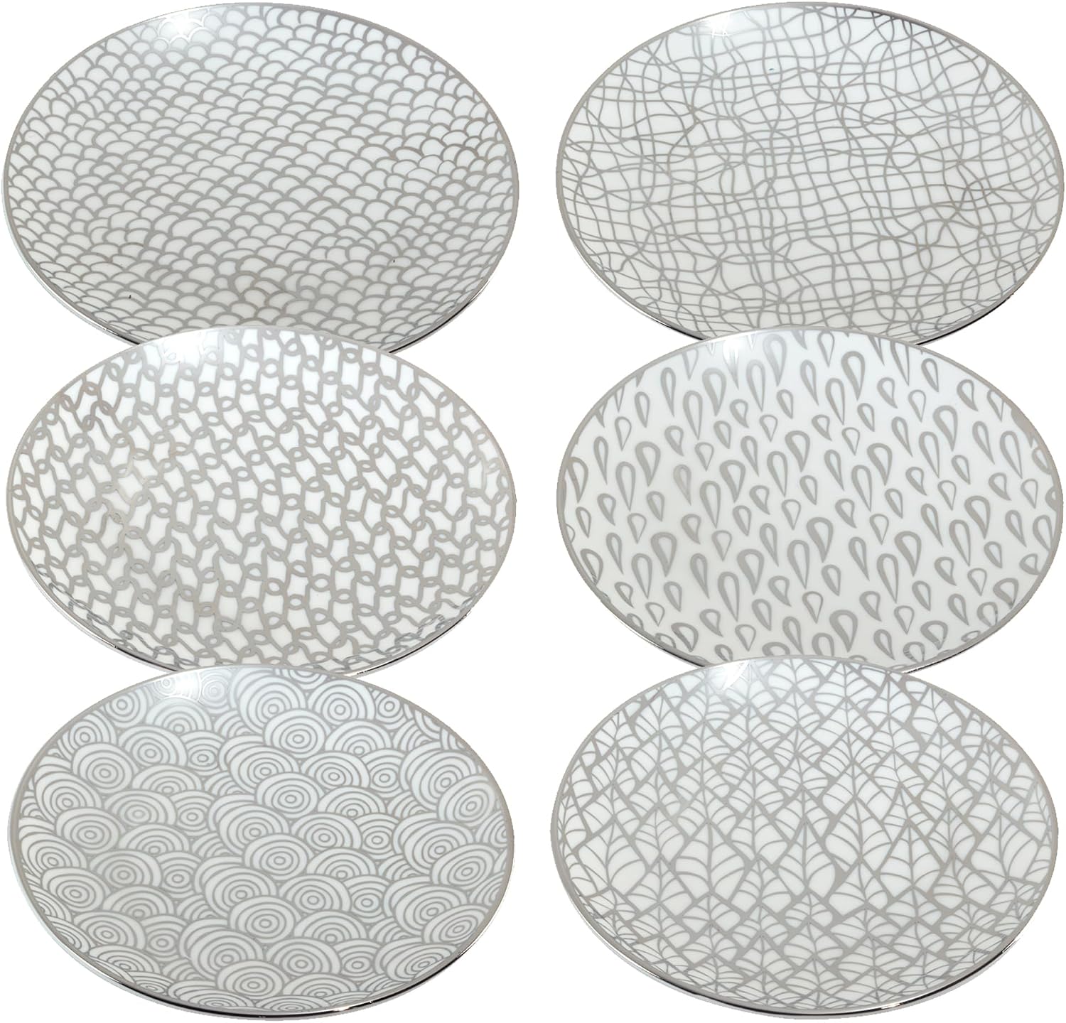 Certified International Mosaic Silver Plated 6" Luncheion/Canape Plates Set of 6 Assorted Designs