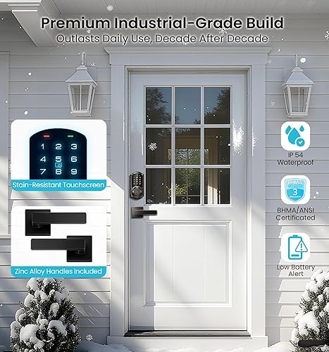 Miniatura 6 de Veise VE07-L - Cerraduras inteligentes de huellas dactilares para puerta delantera con juego de manija de aleación de zinc, control de aplicación,