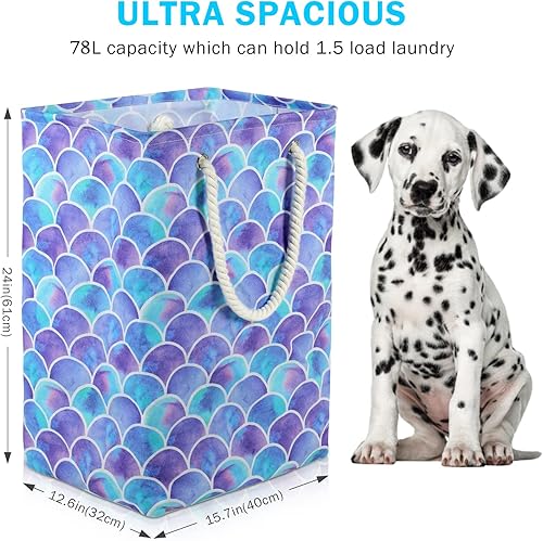 Miniatura 9 de Cesta de ropa sucia a cuadros de búfalo de 78 litros, plegable, alta e impermeable, con asas de cuerda de algodón, contenedor de almacenamiento para