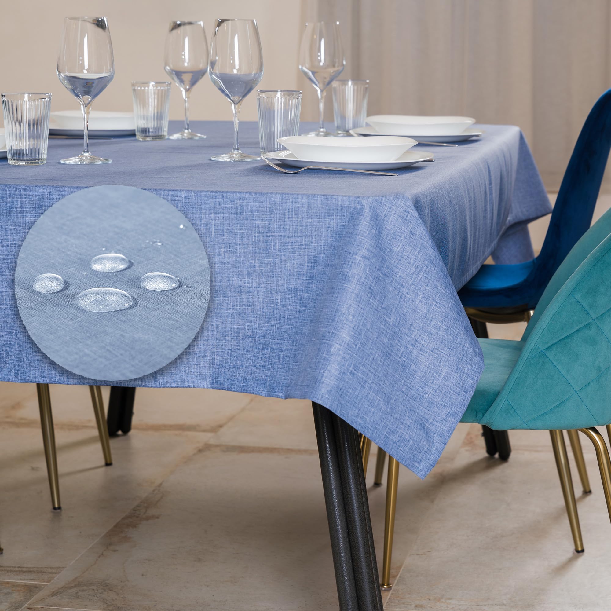 Flowen Tovaglia Antimacchia Rettangolare Impermeabile Blu 100x140 Made in Italy Tovaglie Copri Tavolo da Interno Elegante per Occasioni Natale da Tavola Giardino Esterno Poliestere Idrorepellente