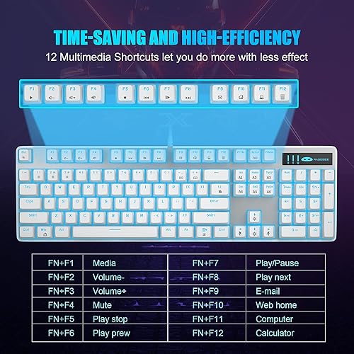 Miniatura 5 de MageGee Teclado Mecánico para Juegos, Teclado USB con Cable con Retroiluminación Ajustable, Nuevos Teclados Mecánicos Storm 100% Anti-ghosting con
