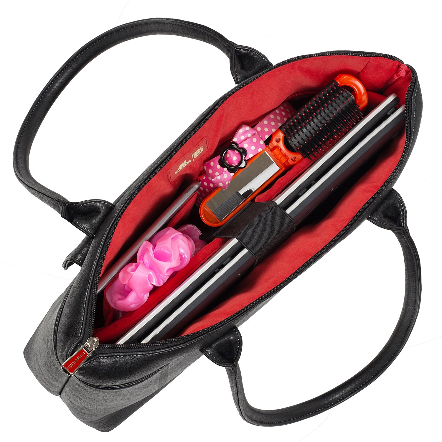 Rivacase Tasche UtoteBag für Laptops bis 15,6 Zoll - Elegante Schultertasche Umhängetasche Tote Bag für Damen aus hochwertigen PU-Leder und viel Stauraum/Schwarz