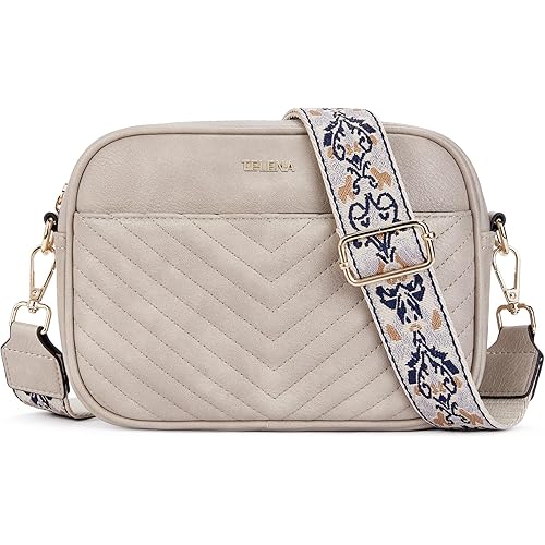 Telena Quilted Crossbody Bags for Women Trendy Small Crossbody Bag Leather Purses Women's Crossbody Handbags with Wide Strap
