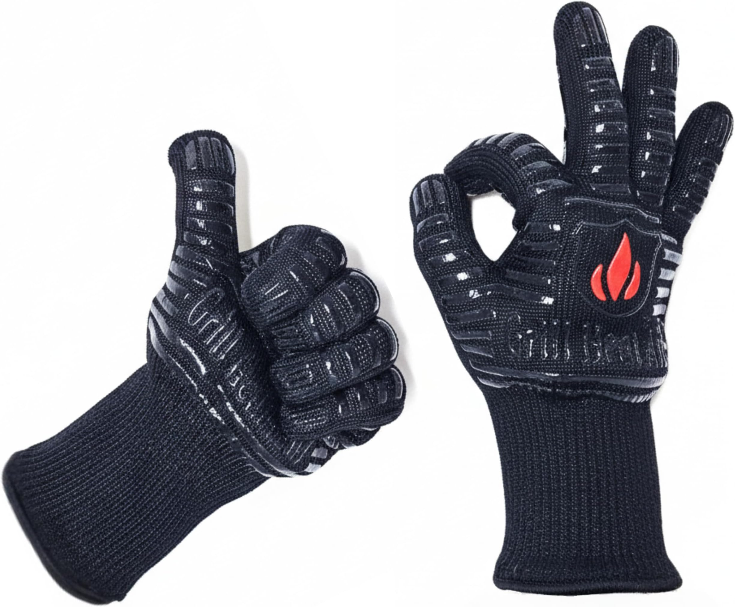 Extreme Heat Resistant Grill Gloves: Premium Insulated & Silicone Lined Aramid Fiber Mitts for Cooking, BBQ, Grilling, Frying & Baking - Professional Indoor Outdoor Kitchen & Oven Accessories