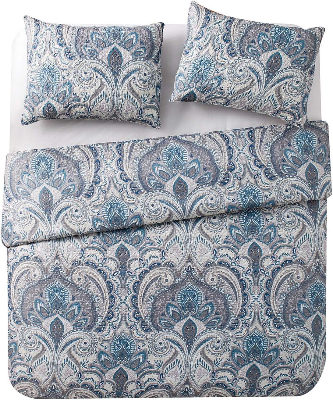 VCNY Home 3-Piece Queen/Full Size Bedding Set - Quilt & 2 Shams | Cozy Bedspread Coverlet & Pillows | Soft & Lightweight | Embossed Bohemian Style | Comforter Alternative | Easy Care | Lawrence Blue