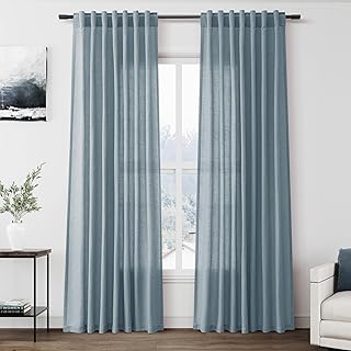 Nanspring Light Blue Linen Curtains 84 Inch Length 2 Panels Set for Livi...