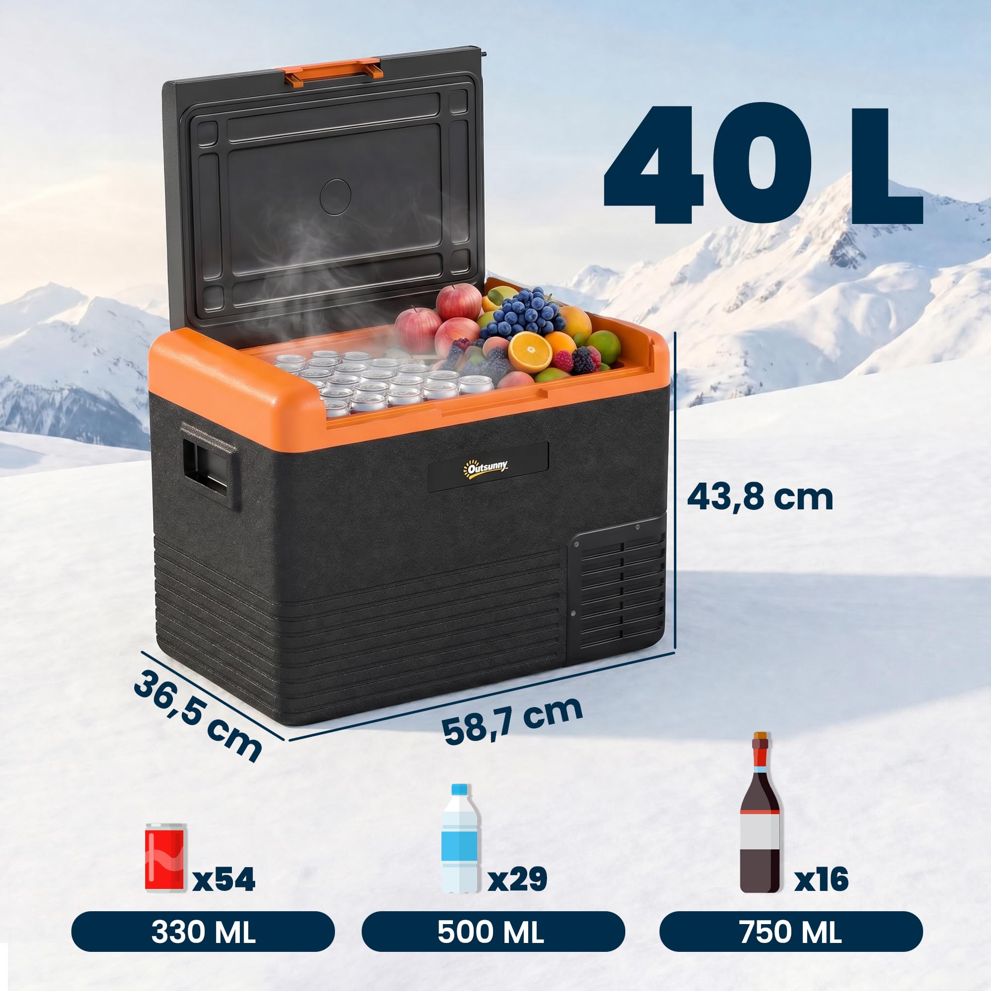 Outsunny Nevera Portátil Eléctrica 40L Refrigerador de Coche 12V/24/240V hasta -20℃ Mini Frigorífico con Compresor Pantalla LED Táctil para Hogar Camping Viajes Automóvil Barco 58,7x36,5x43,8 cm Negro