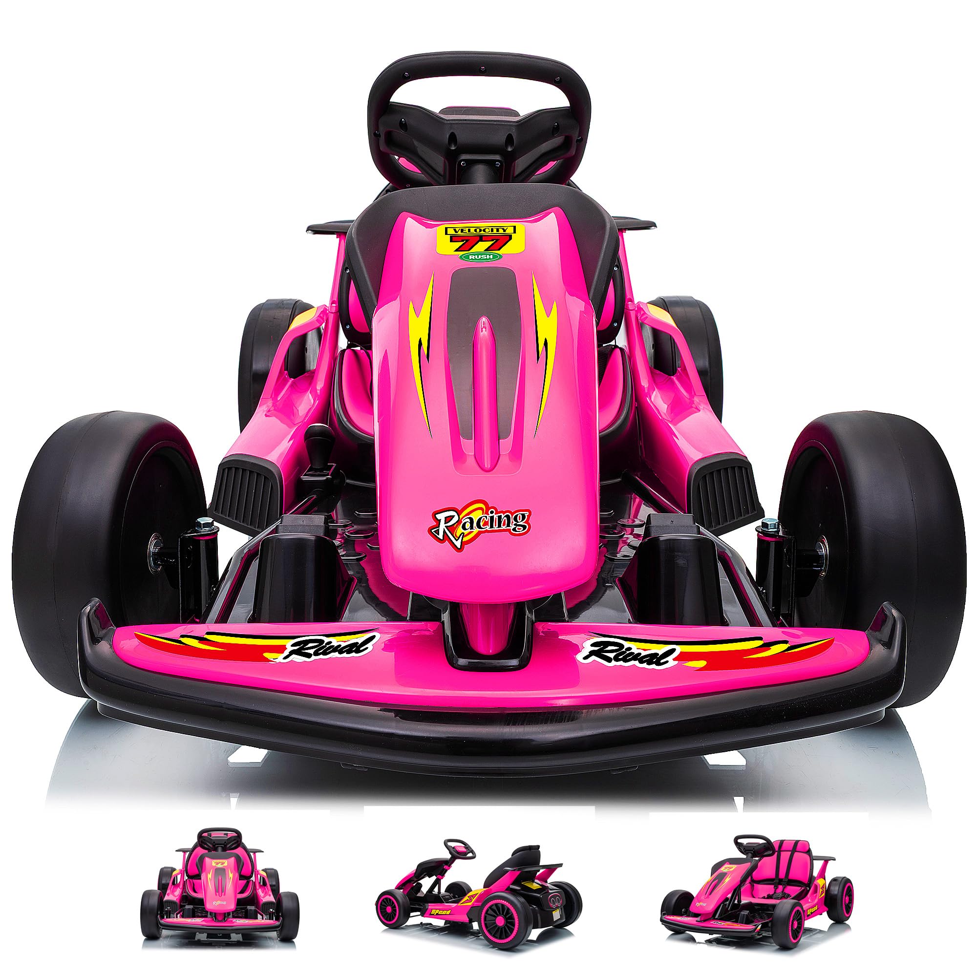 24V Electric Go Kart for Kids, Crazy Drift Cart with 400W Motors, EVA Tires, Max Speed 8.1 MPH, Music, Wireless, Electric Pedal Kart Outdoor Ride on Toy for Kids Ages 6+, Rose Red