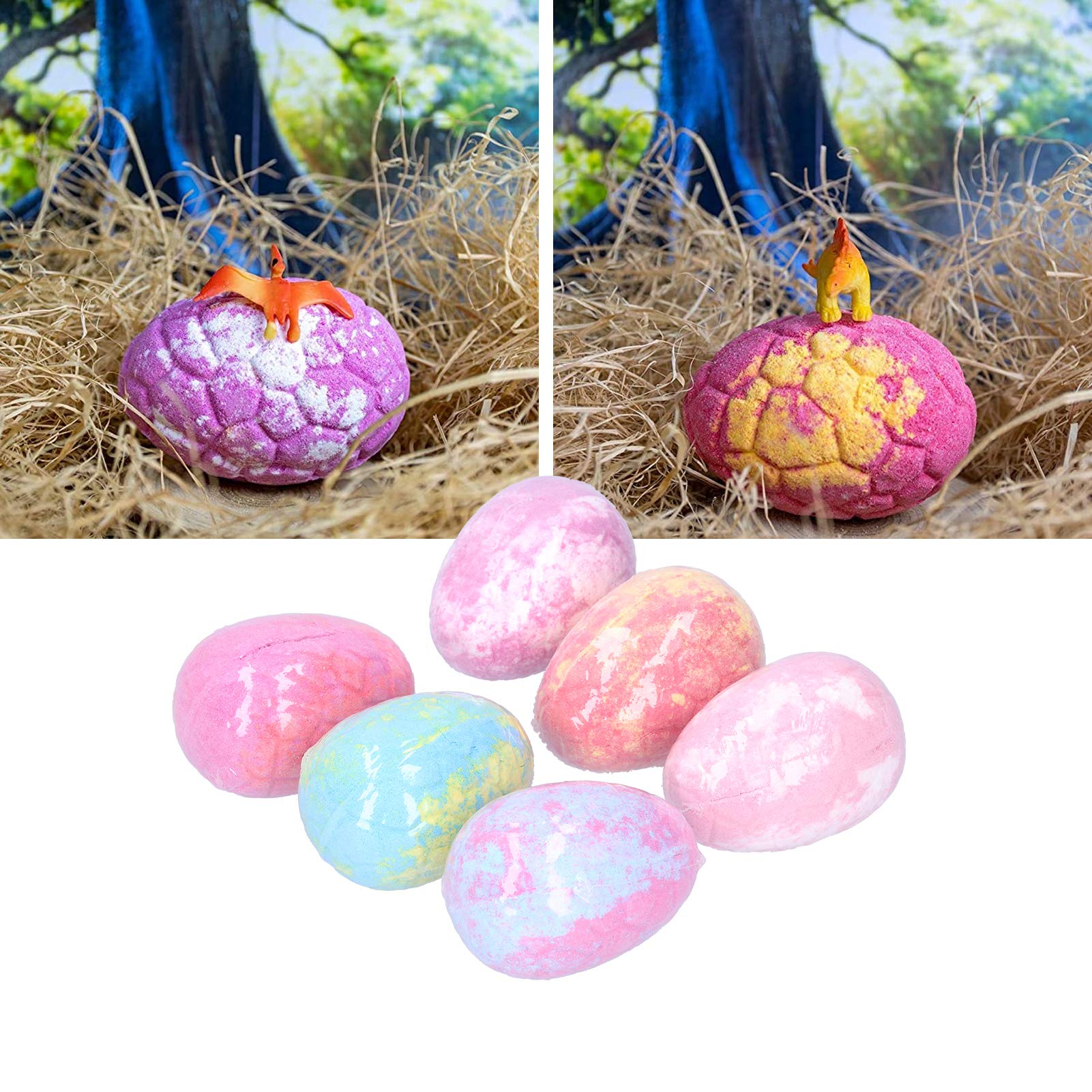 Bombas de baño de dinosaurio, coloridas bombas de baño de dinosaurio, bombas de baño para niños con juguetes en el interior, baño de burbujas natural para niños
