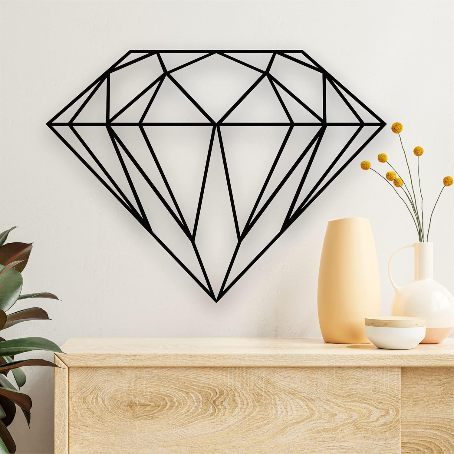 DEKADRON Metal Wall Art Decor - Geometric Diamond - 3D Wall Silhouette Metal Wall Decor Home Office Decoration Bedroom Living Room Decor Sculpture (24" W x 17" H/61x43cm)