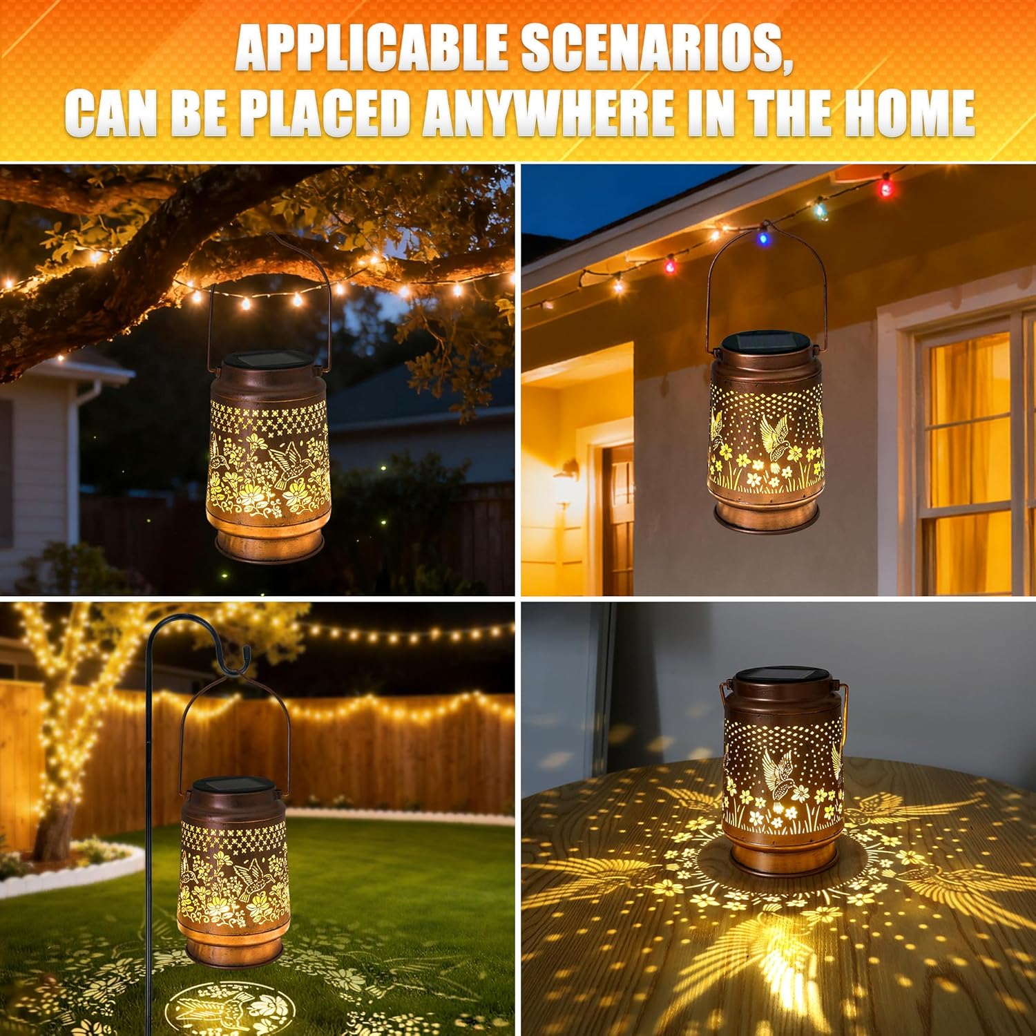Hummingbird Solar Lantern 2pack - Outdoor Decorative Solar Lanterns for Garden, Patio, Backyard, and Porch - Waterproof Hanging Lantern for Outside - Perfect Gifts for Women