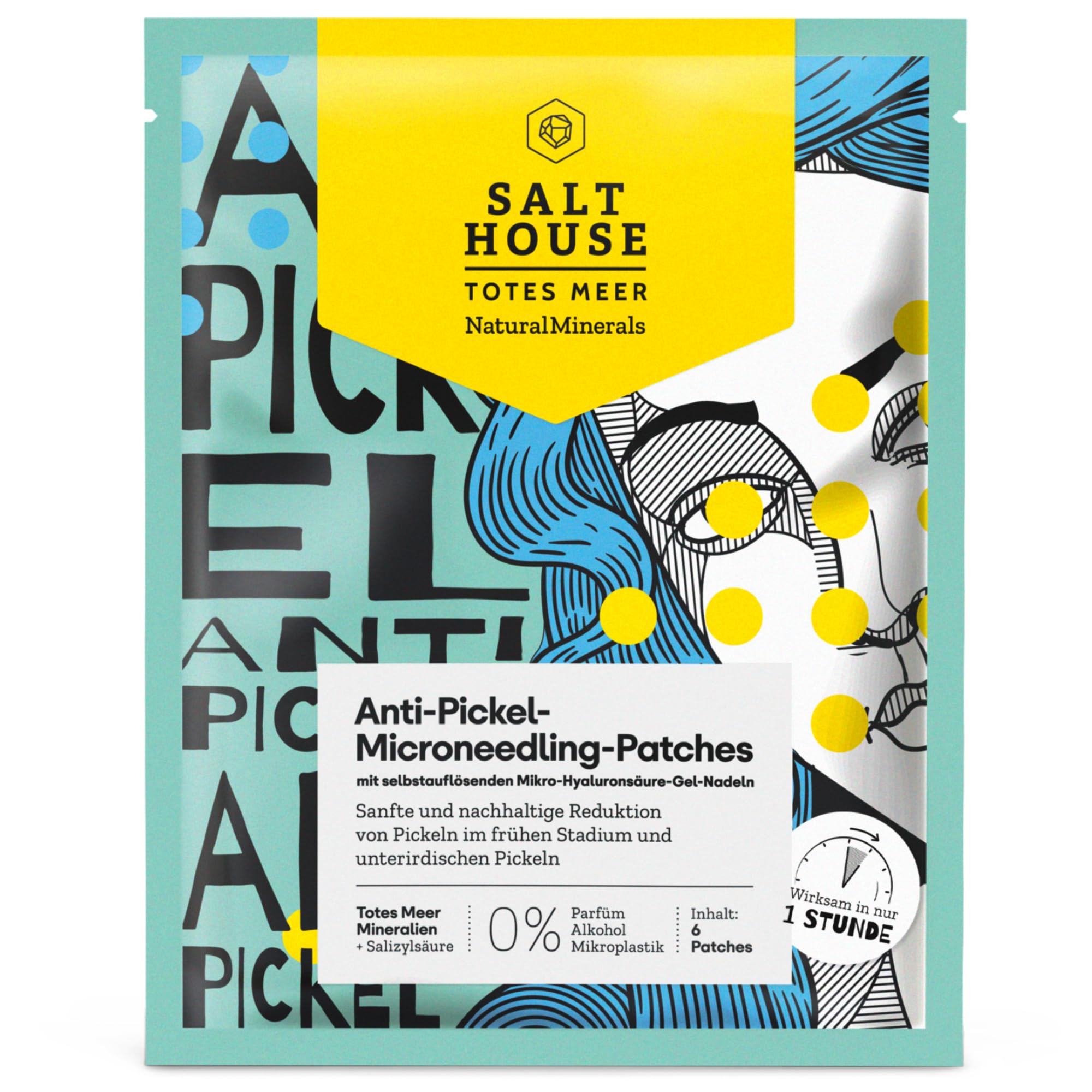 Salthouse Natural Minerals Plastry zapobiegające pryszczom, redukują pryszcze, zwalczają pryszcze pod ziemią, z igłami żelowymi z kwasem hialuronowym, 6 łatek