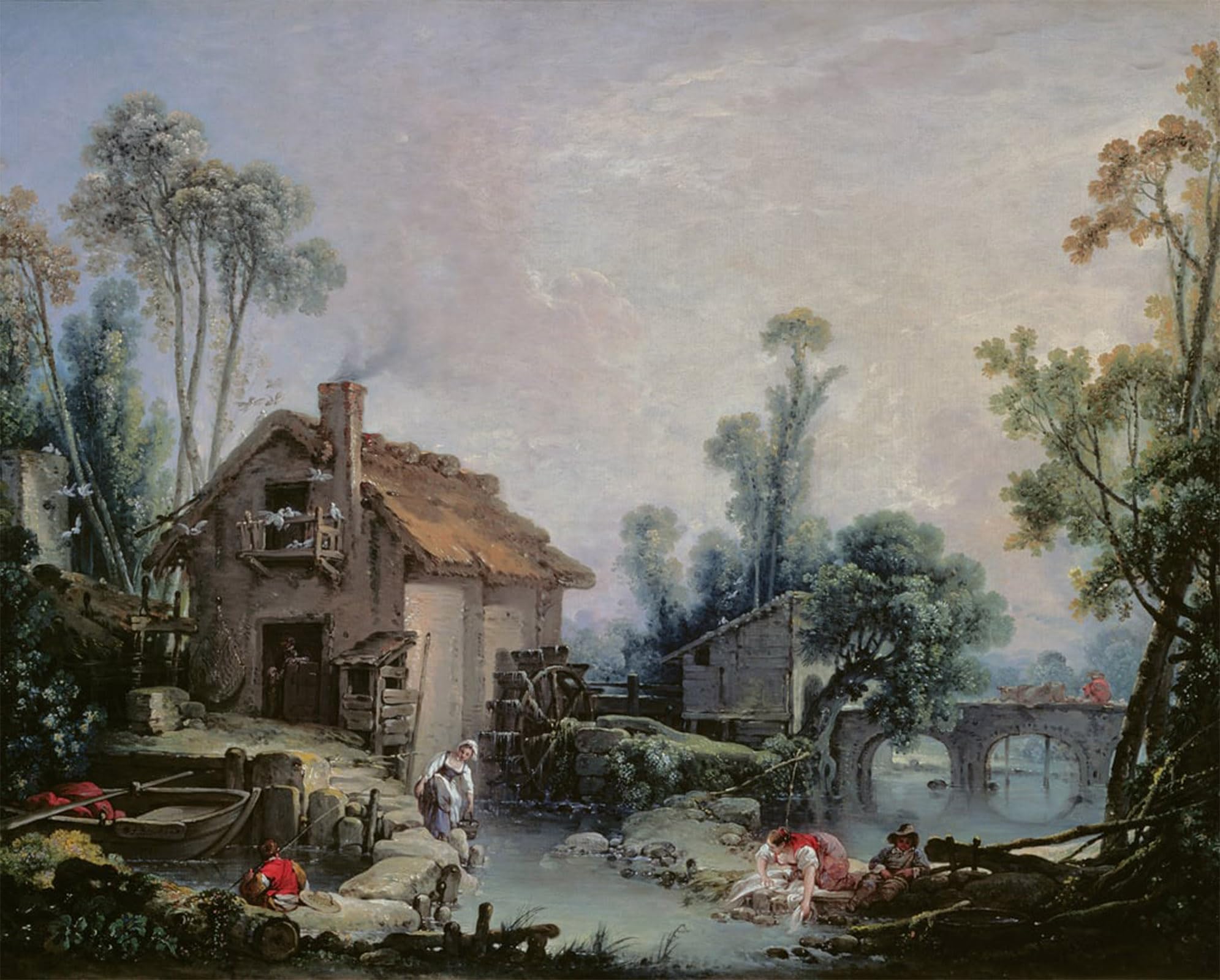 POSTERIIk Vintage Classic Picture Landscape Artwork Landscape with a Watermill by François Boucher Portrait Canvas Painting for Office Home Decor 60x90cm