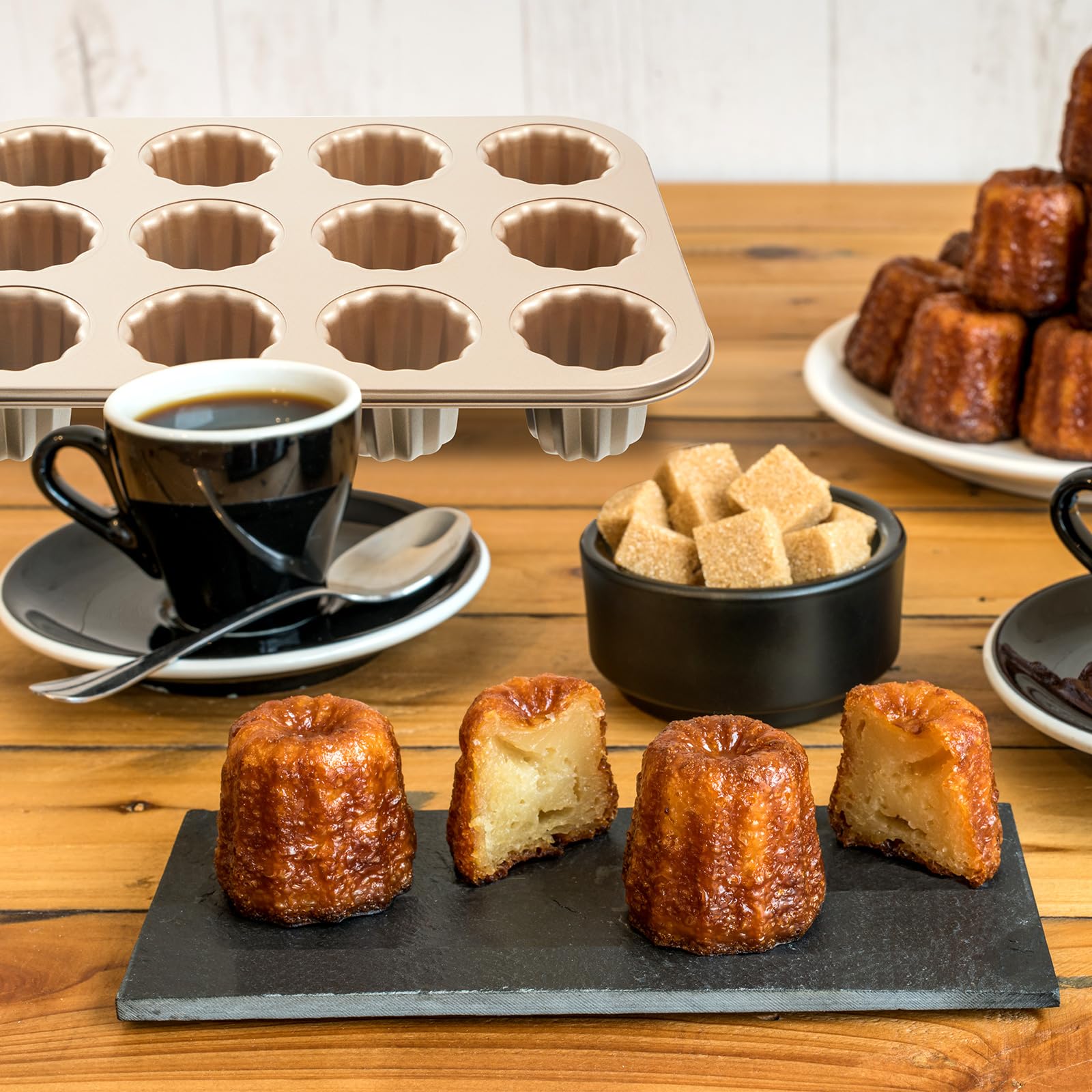 FoldTier 2 moldes de canele, moldes para tartas con 12 cavidades, moldes antiadherentes para canele, magdalenas, magdalenas, natillas francesas, caneles, pasteles, moldes tradicionales para hornear en