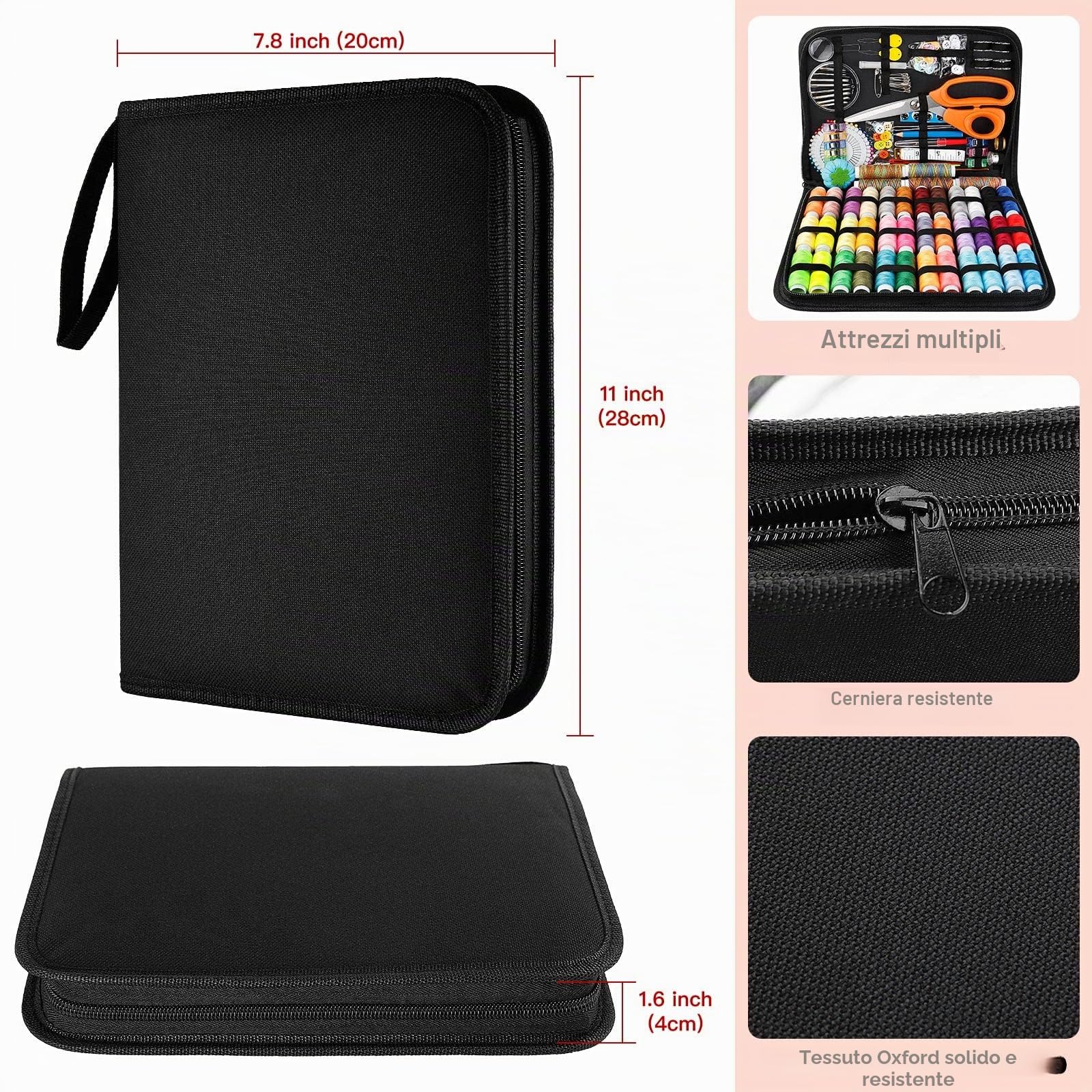 MARQUEEN Grande kit da cucito professionale, 200 accessori da cucito di alta qualità, con forbici da sarta, 41 bobine di filato XL e 30 aghi, adatto per viaggiatori, adulti, bambini