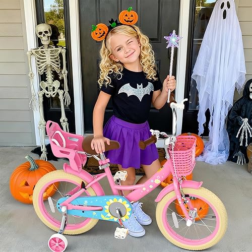 Miniatura 8 de Glaf Bicicleta para niñas de 3-5, 12, 14, 16 pulgadas, con ruedas de entrenamiento y asiento de muñeca de bebé, bicicleta para niños de 2 a 9 años,